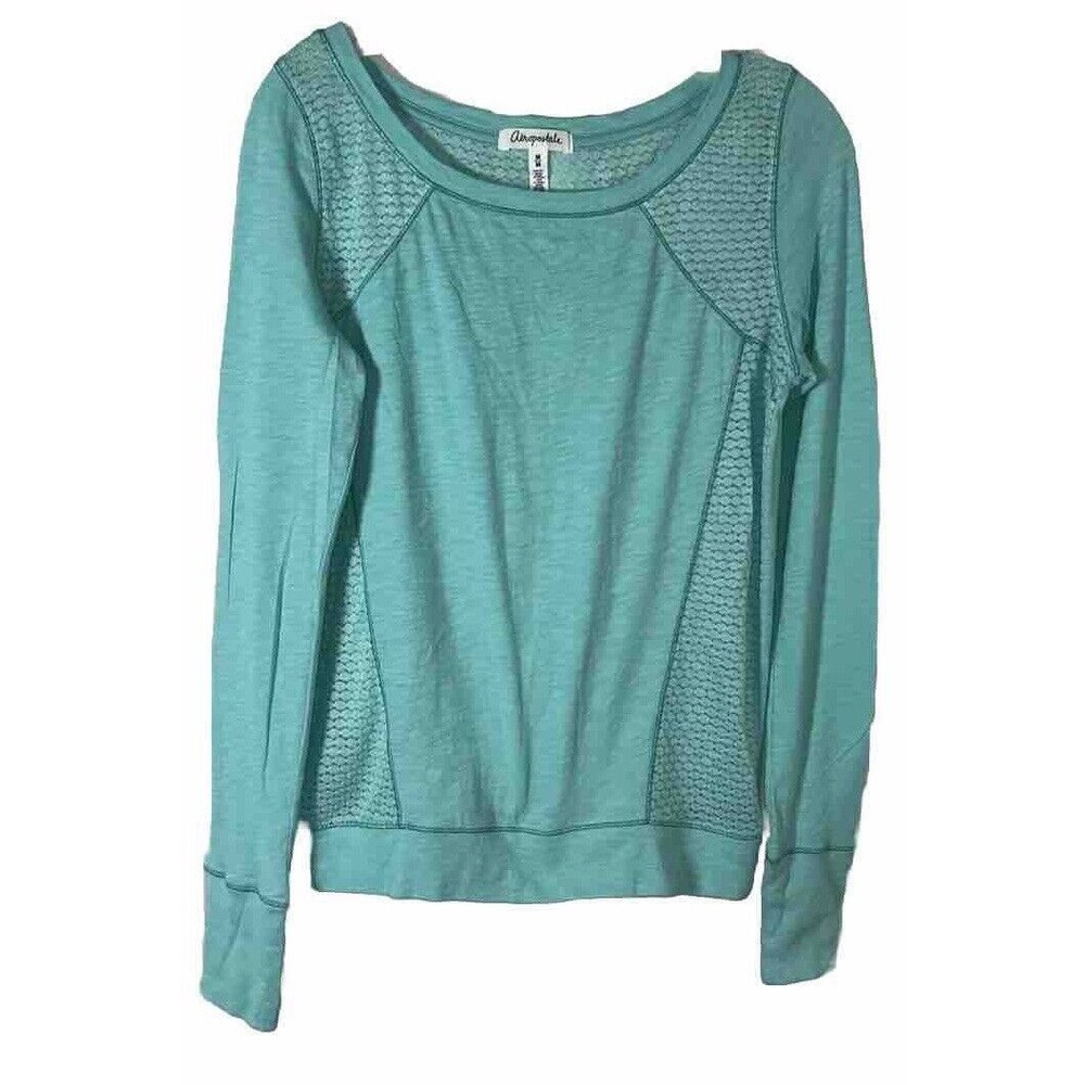 M Aeropostale Green Woman Top Crew Neck Long Sleeve Cotton/Nylon/Spandex